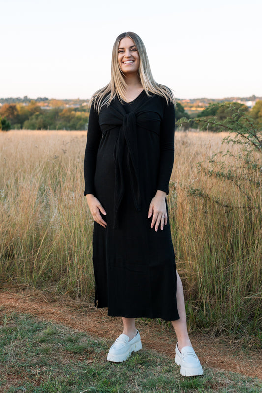 The Sophie V-neck Knit Dress - Black