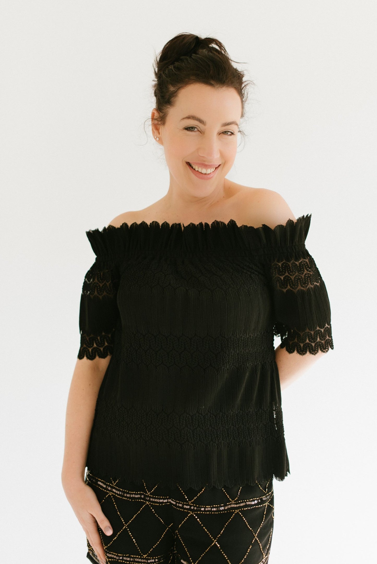 Made from hand cut lace, The Anneen Henze Becca Cut-Out Lace Top, is that extra special investment piece that will never go out of fashion! She will always make you feel beautiful and has versatility written all over it. Wear it with your favourite summer bottom, add a sandal, wedge or high heel, she is really suited for any occasion this Spring/Summer. She is designed with an A-line silhouette.