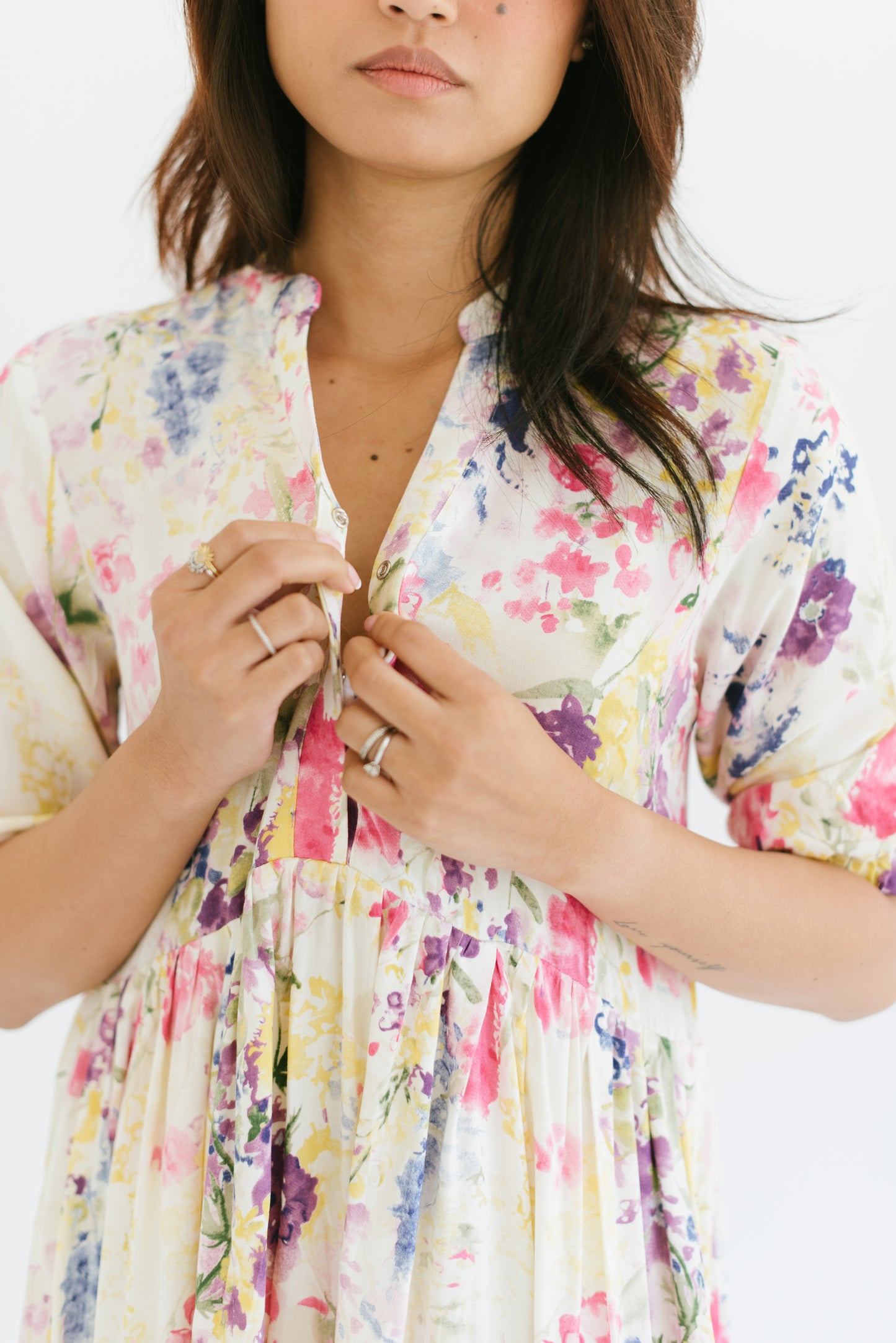The Dahlia Tiered Dress - Watercolour Florals Print
