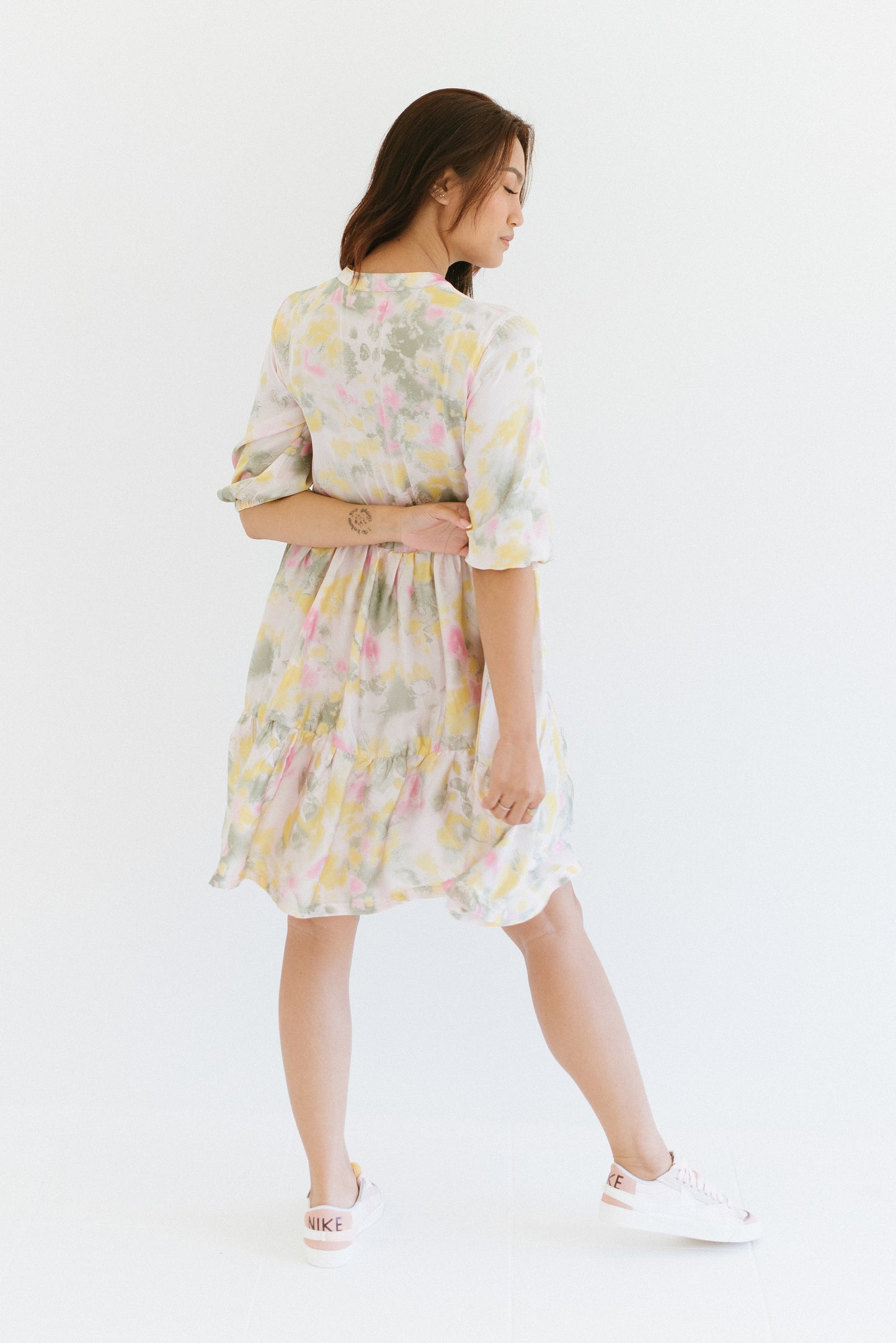 The Dahlia Tiered Short Dress - Satin Floral Print